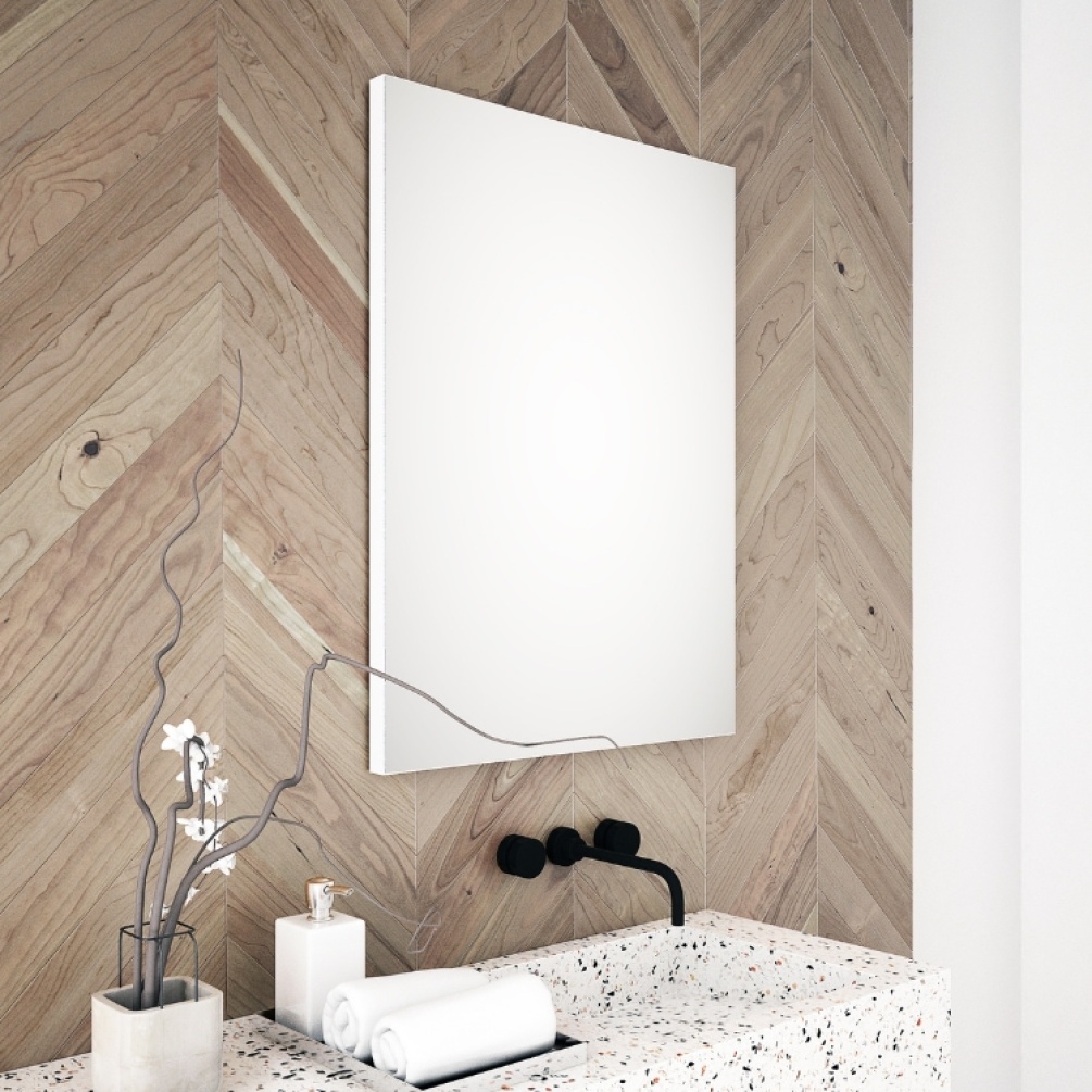 Product Lifestyle image of Origins Living Tate Mirror mounted above a basin